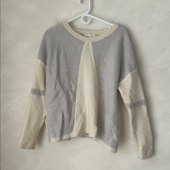 Duffy two-tone grey cream merino alpaca mohair blend cozy boxy sweater size L - Picture 1 of 5